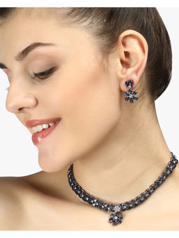 Adwitiya - Silver-Plated Blue Stone-Studded Hand Crafted Jewellery Set