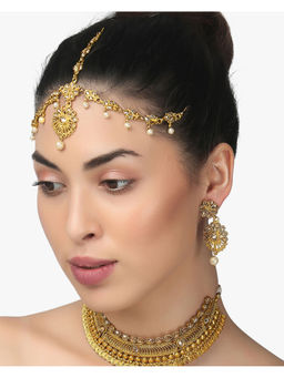 Adwitiya - Gold-Plated Copper White Stone-Pearls Hand Crafted Jewellery Set