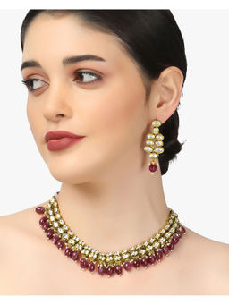 Adwitiya - 24Kt Gold-Plated Maroon Kundan Jewellery Set