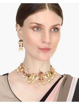 Adwitiya - Gold-Plated Multi-Color Kundan-Studded Hand Crafted Jewellery Set