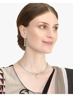 Adwitiya - Silver-Plated White Cz-Studded Antique Jewellery Set