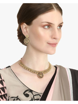 Adwitiya - Gold-Plated Red and Green Beaded Hand Crafted Temple Jewellery Set