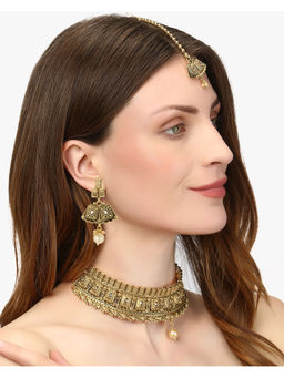 Adwitiya - Gold-Plated Copper White Pearl Hand Crafted Jewellery Set