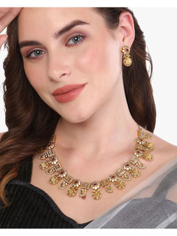 Adwitiya - Gold-Plated Stylish Pink Stone Jewellery Set