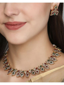 Adwitiya - Women Gold-Plated Multi Stone-Studded Necklace and Earrings Set