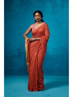 Dressfolk - Aarzoo Rust Saree without Blouse