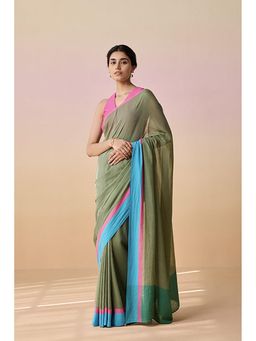 Dressfolk - Rangini - Green Saree With Unstitched Blouse
