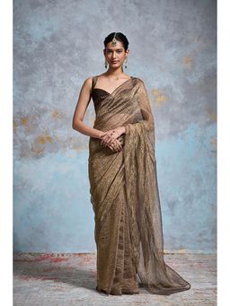 Dressfolk - Krisha Brown Saree With Unstitched Blouse