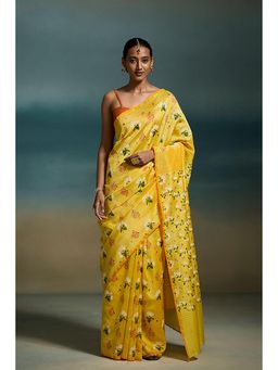 Dressfolk - Harsya Yellow Saree With Unstitched Blouse