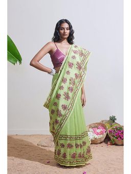 Dressfolk - Mint More Green Saree With Unstitched Blouse