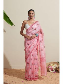Dressfolk - Bougainvillea Pink Saree With Unstitched Blouse