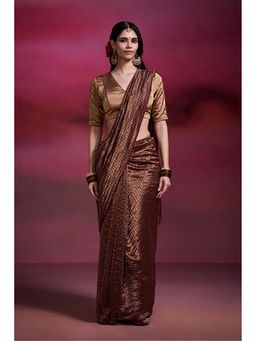 Dressfolk - Leela Brown Saree With Unstitched Blouse