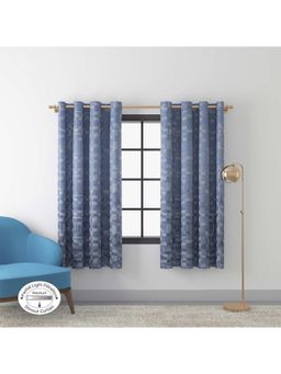 HomeTown - Fiesta Jacquard Dim Out Curtains 5 Feet In Navy Colour (Set of 2)