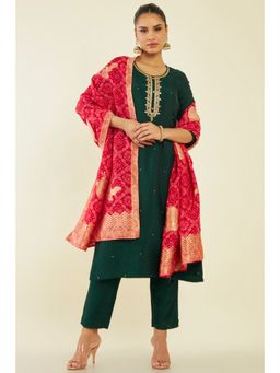 Soch - Women Green Blended Fabric Embroidered Suit (Set of 3)