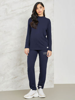 Styli - Women Navy Blue T-Shirt and Jogger (Set of 2)