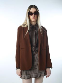 ONLY - Womens Solid Regular Fit Brown Blazer