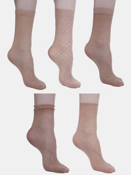 NEXT2SKIN - Beige Nylon Sheer Assorted Ultra-Thin Without Thumb Transparent Socks (Pack of 5)