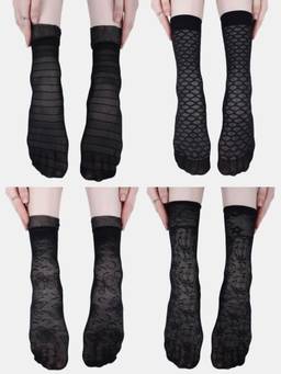 NEXT2SKIN - Black Nylon Sheer Assorted Ultra-Thin Without Thumb Transparent Socks (Pack of 4)