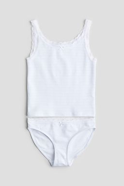 H&M - Girls White Cotton Jersey Vest Top And Briefs
