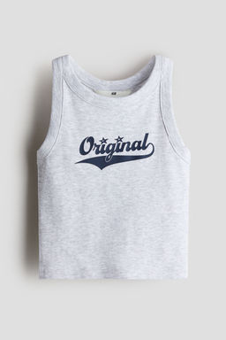 H&M - Girls Grey Printed Cotton Vest Top