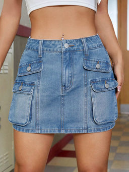 KOTTY - Blue Straight Mini Skirts