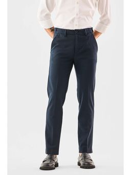 Snitch - Men Navy Blue Self Design Regular Fit Formal Trouser
