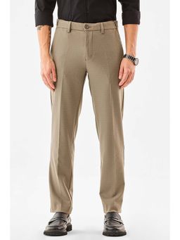Snitch - Men Beige Checks Regular Fit Formal Trouser