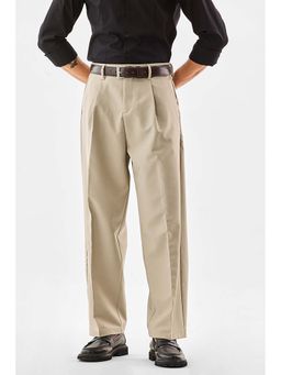 Snitch - Men Beige Solid Relaxed Fit Formal Trouser