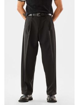 Snitch - Men Black Solid Relaxed Fit Formal Trouser