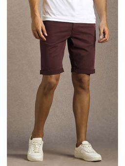 Louis Philippe - Men Maroon Solid Slim Fit Shorts