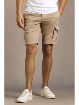 Louis Philippe - Men Beige Solid Slim Fit Shorts