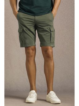 Louis Philippe - Men Olive Solid Slim Fit Shorts