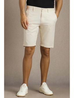 Louis Philippe - Men Beige Solid Slim Fit Shorts