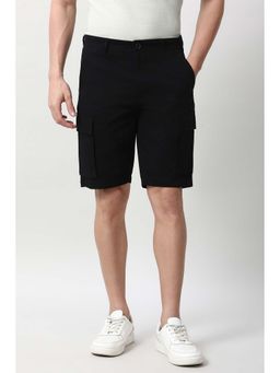 Peter England - Men Black Solid Regular Fit Shorts