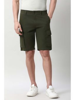Peter England - Men Olive Solid Regular Fit Shorts