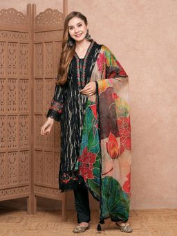 FASHOR - Black Shibori Printed Kurta with Pants and Dupatta (Set of 3)