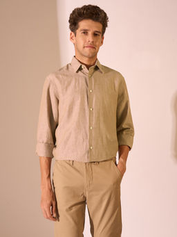 Selected - Brown Linen Blend Regular Fit Shirt