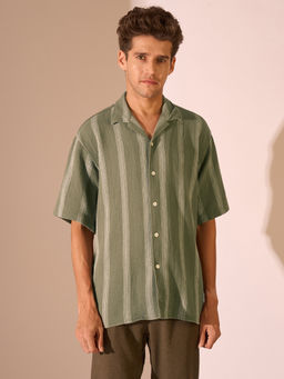 Selected - Green Organic Cotton Cuban Collar Shirt