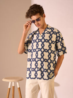 Selected - White Printed Cuban Collar Shirt