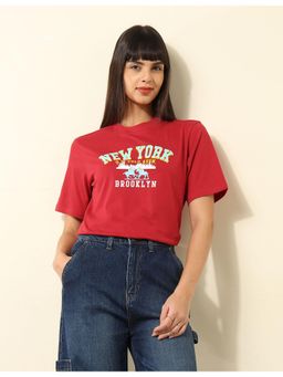 U.S. POLO ASSN. - Boxy Fit Red Printed T-Shirt