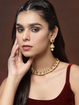 PANASH - Antique Gold Plated Red Stone Handcrafted Choker Jewellery (Set of 2)