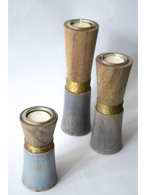 The Pitara Project Wooden Wired T-Light Holders - Gold