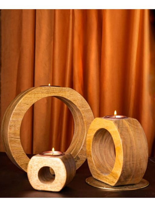 The Pitara Project T-Light Holder Wooden Round Hollow