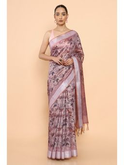 Soch - Women Purple Chanderi Floral Saree with Unstitched Blouse