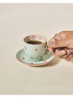Chumbak - Ikat Fusion Cup & Saucer Teal, 100Ml
