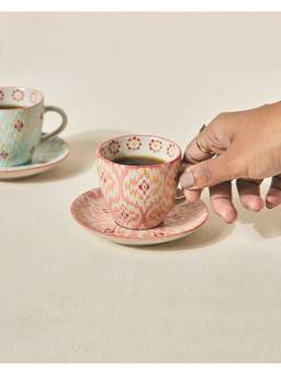 Chumbak - Ikat Fusion Cup & Saucer Pack - Red, 100Ml