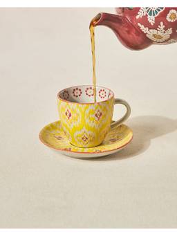 Chumbak - Ikat Fusion Cup & Saucer Pack - Yellow, 100Ml