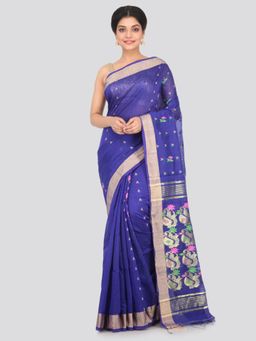 PinkLoom - Women's Cotton Silk Saree With Unstitched Blouse Piece,Blue