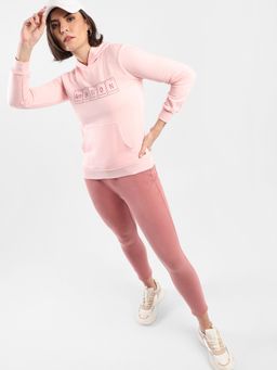 Campus Sutra - Women Pink Printed Regular Fit Sweatshirt with Hooded Neck for Winterwear