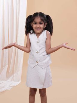 Funny Bones - Linen Half Sleeves Top with Skorts - Off White (Set of 2)